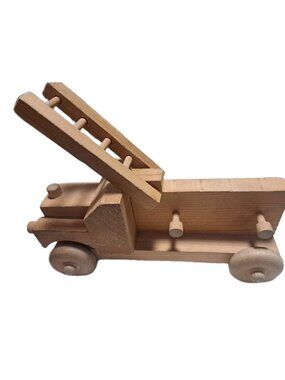 Vintage Wooden Firetruck Toy Handcrafted Child